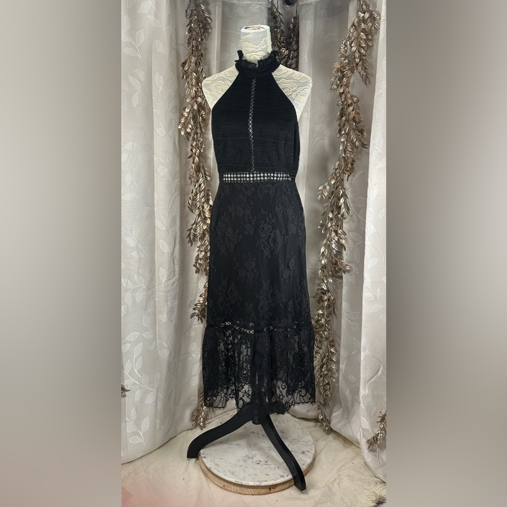 ABS by Allen Schwartz Black Lace Midi‎ Dress | Size 12 | Gothic Glam